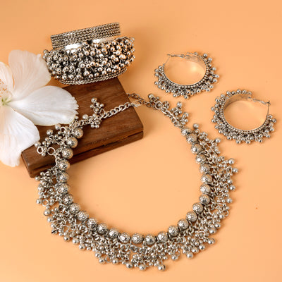 Amisha Silver Oxidized Ghungroo Jewelry Gift Set - Teejh
