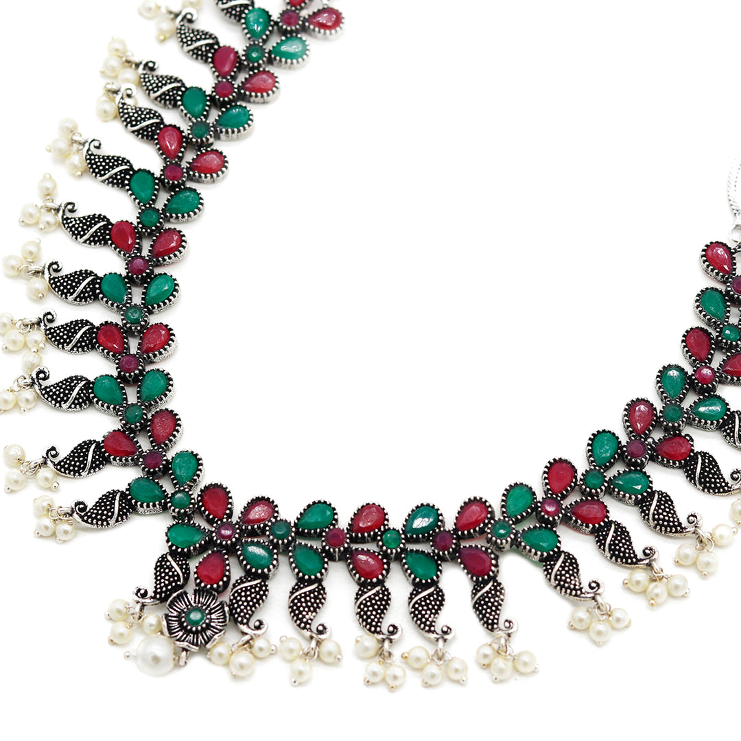 Teejh Mrigna Multicolor stone oxidized silver jewellery gift set - Teejh