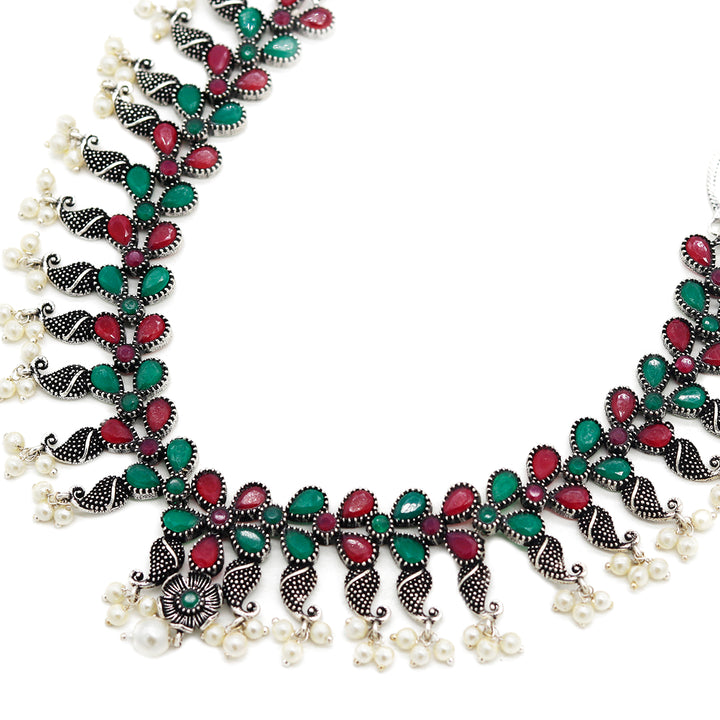 Teejh Mrigna Multicolor stone oxidized silver jewellery gift set - Teejh