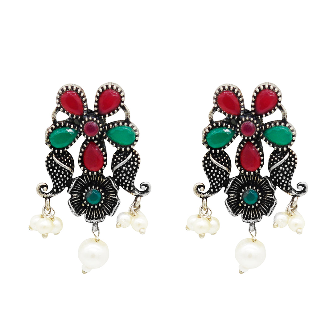 Teejh Mrigna Multicolor stone oxidized silver jewellery gift set - Teejh