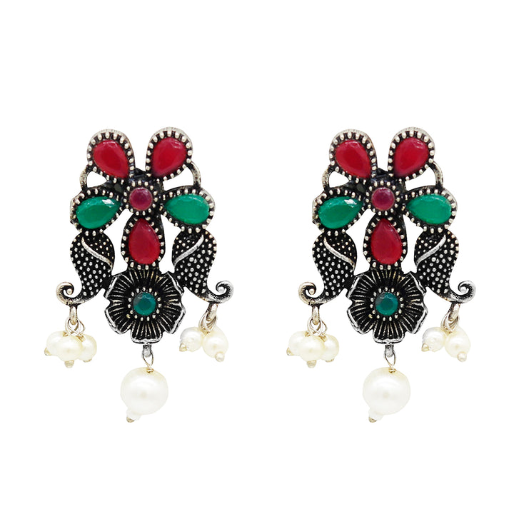 Teejh Mrigna Multicolor stone oxidized silver jewellery gift set - Teejh