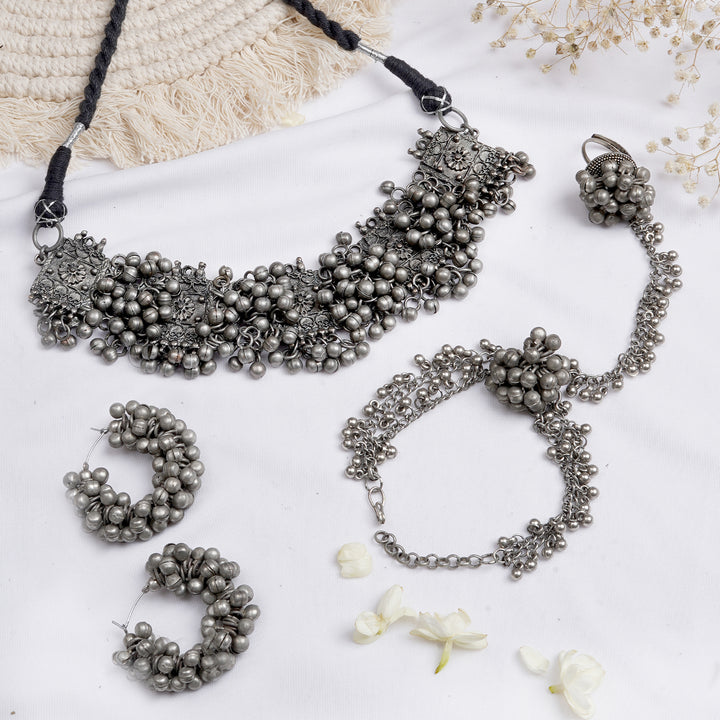 Teejh Divija Silver Oxidised Jewelry Set