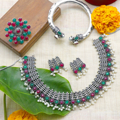 Teejh Chitra Multi colored Silver Oxidized Jewellery Gift Set - Teejh