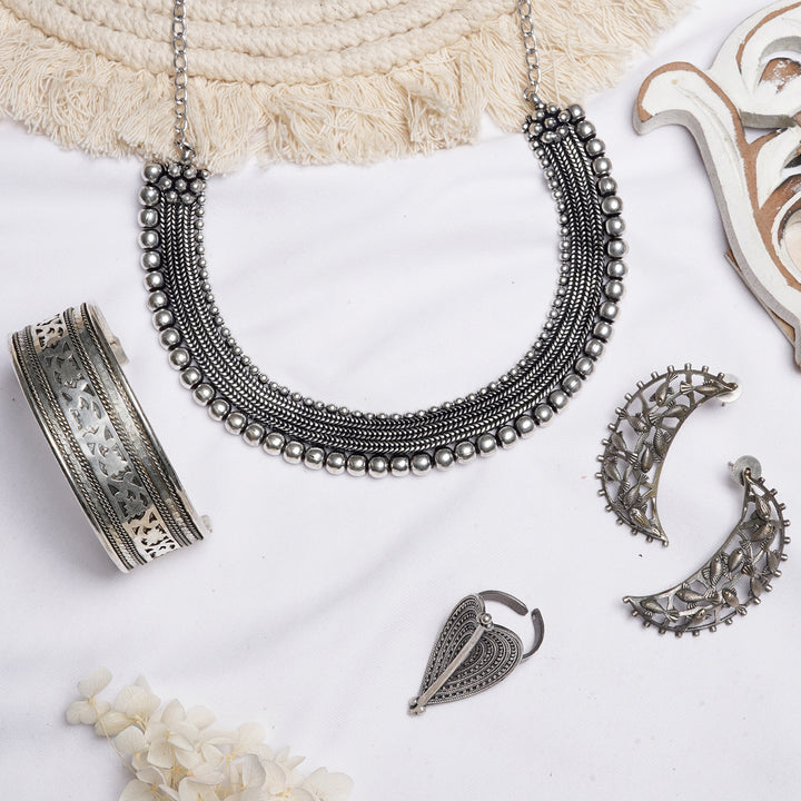 Teejh Nazeena Silver Oxidised Jewelry Gift Set