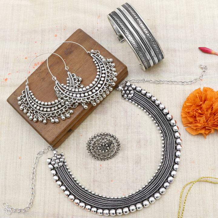 Teejh Indian Ethnic Jewelry Riya silver oxidized jewellery gift set