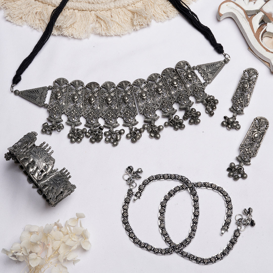 Teejh Rajhani Silver Oxidised Jewelry Gift Set