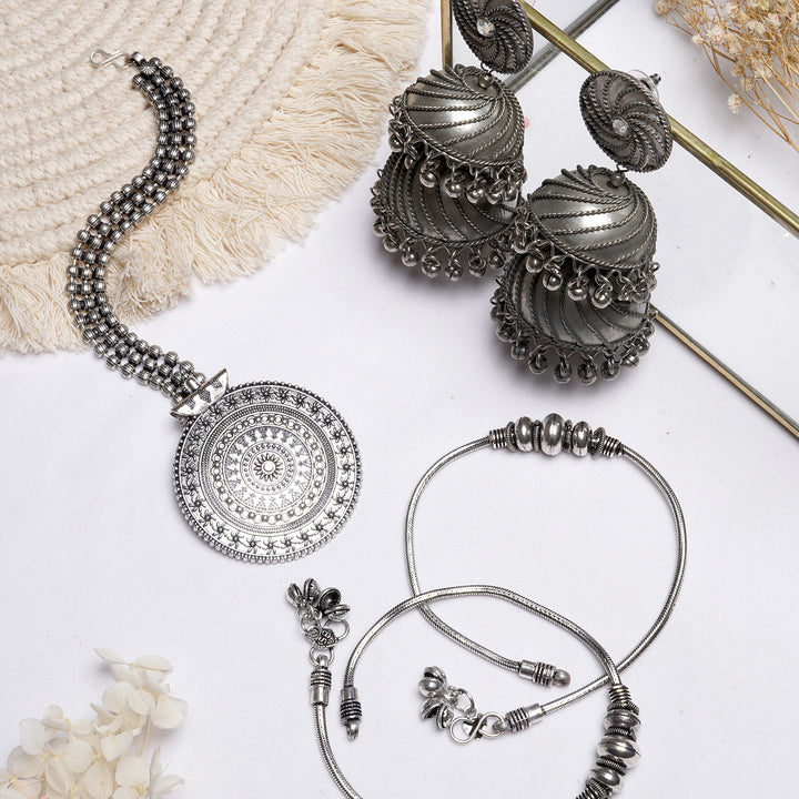 Teejh Rebha Silver Oxidised Jewelry Gift Set