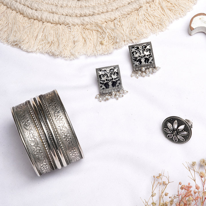 Teejh Ruchira Silver Oxidised Jewelry Gift Set