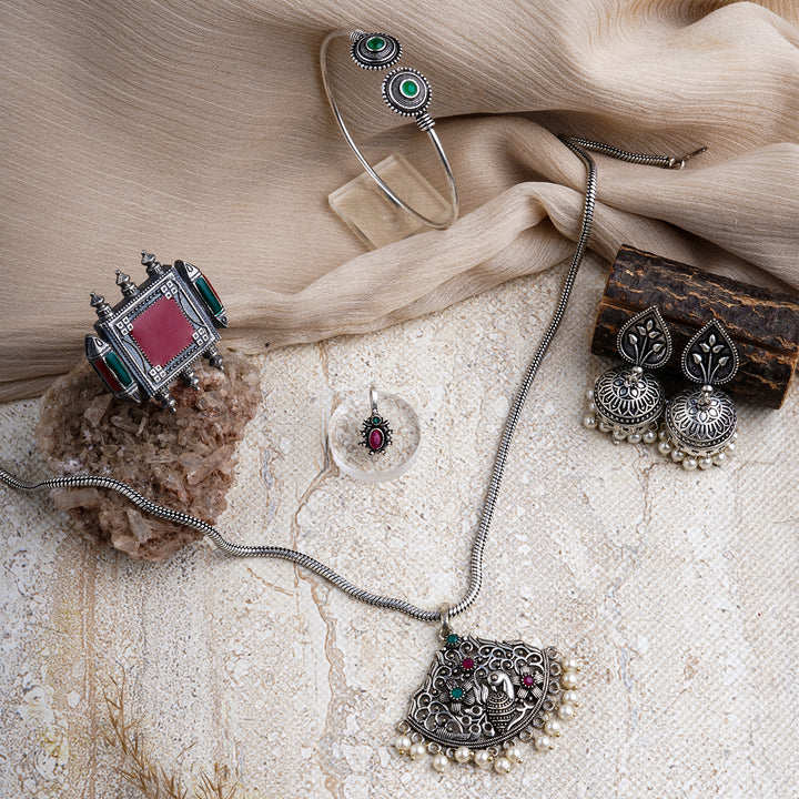 Teejh Masakali Multi Coloured Silver Oxidised Jewelry Gift Set