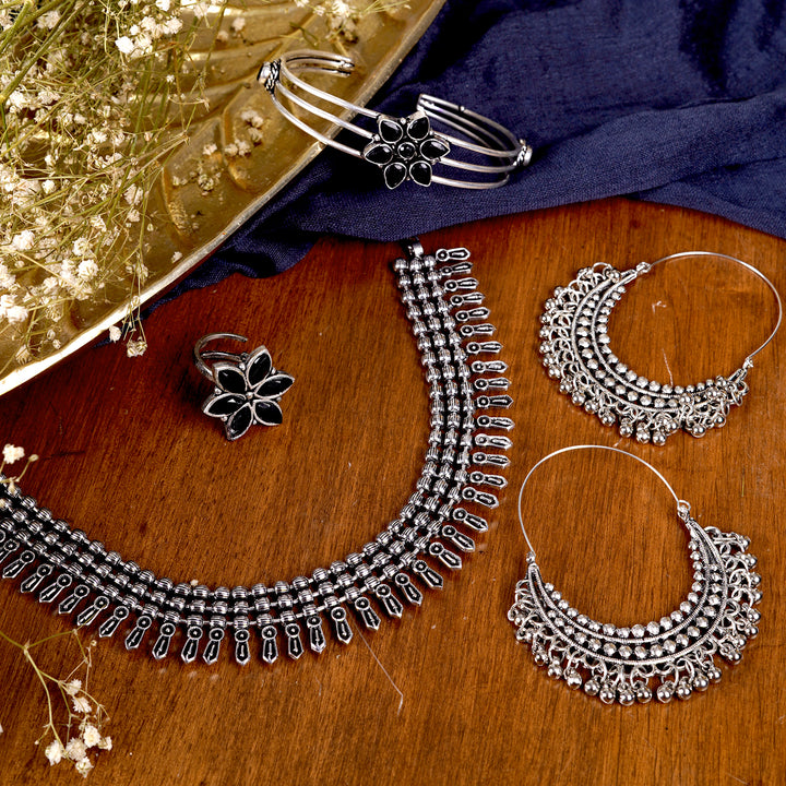 Teejh Nysa Metallic Silver oxidized Jewelry Gift Set