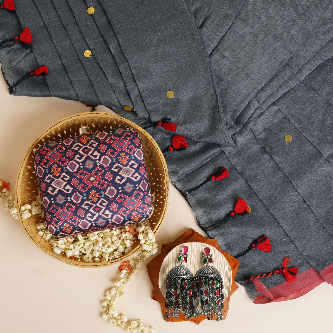 Teejh Monsoon Magic Frey Saree, Clutch and Earrings Gift Set