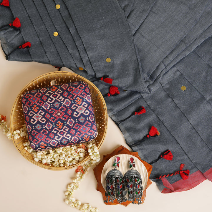 Teejh Monsoon Magic Frey Saree, Clutch and Earrings Gift Set