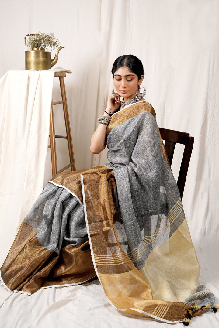Teejh Mystic Golden Linen Mahapar Saree