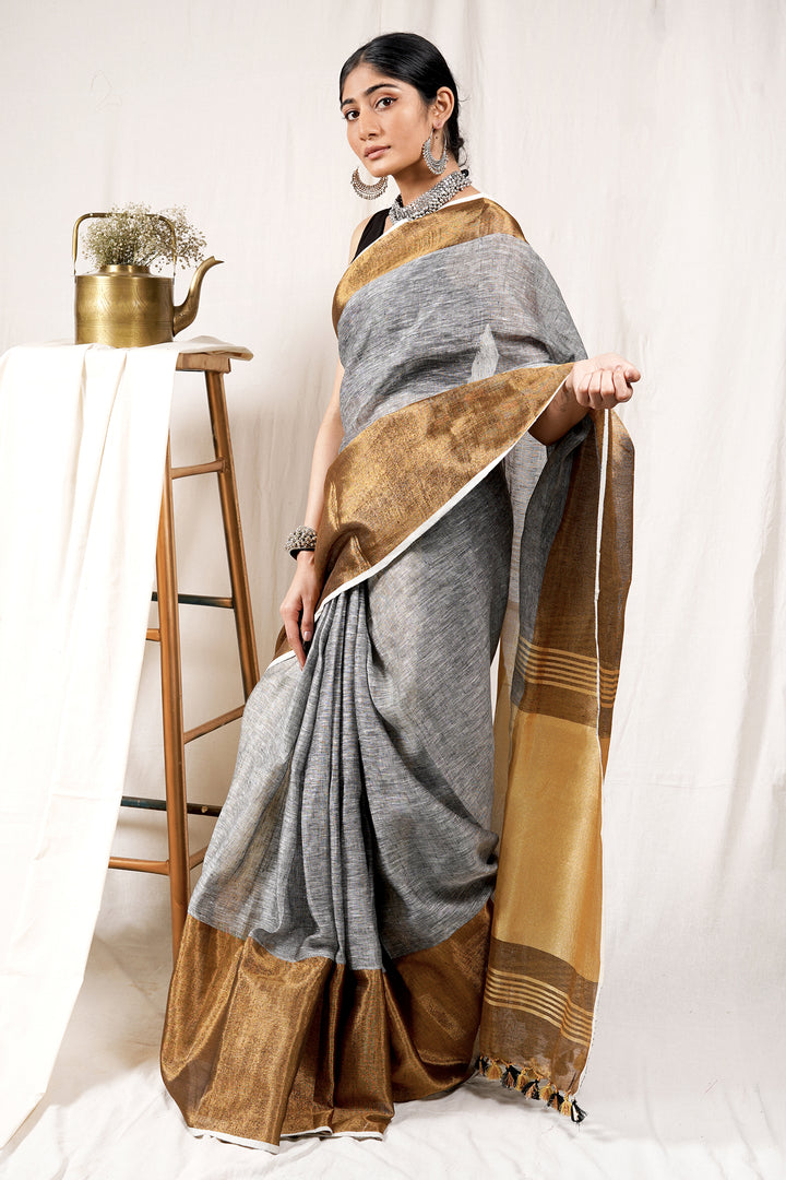 Teejh Mystic Golden Linen Mahapar Saree