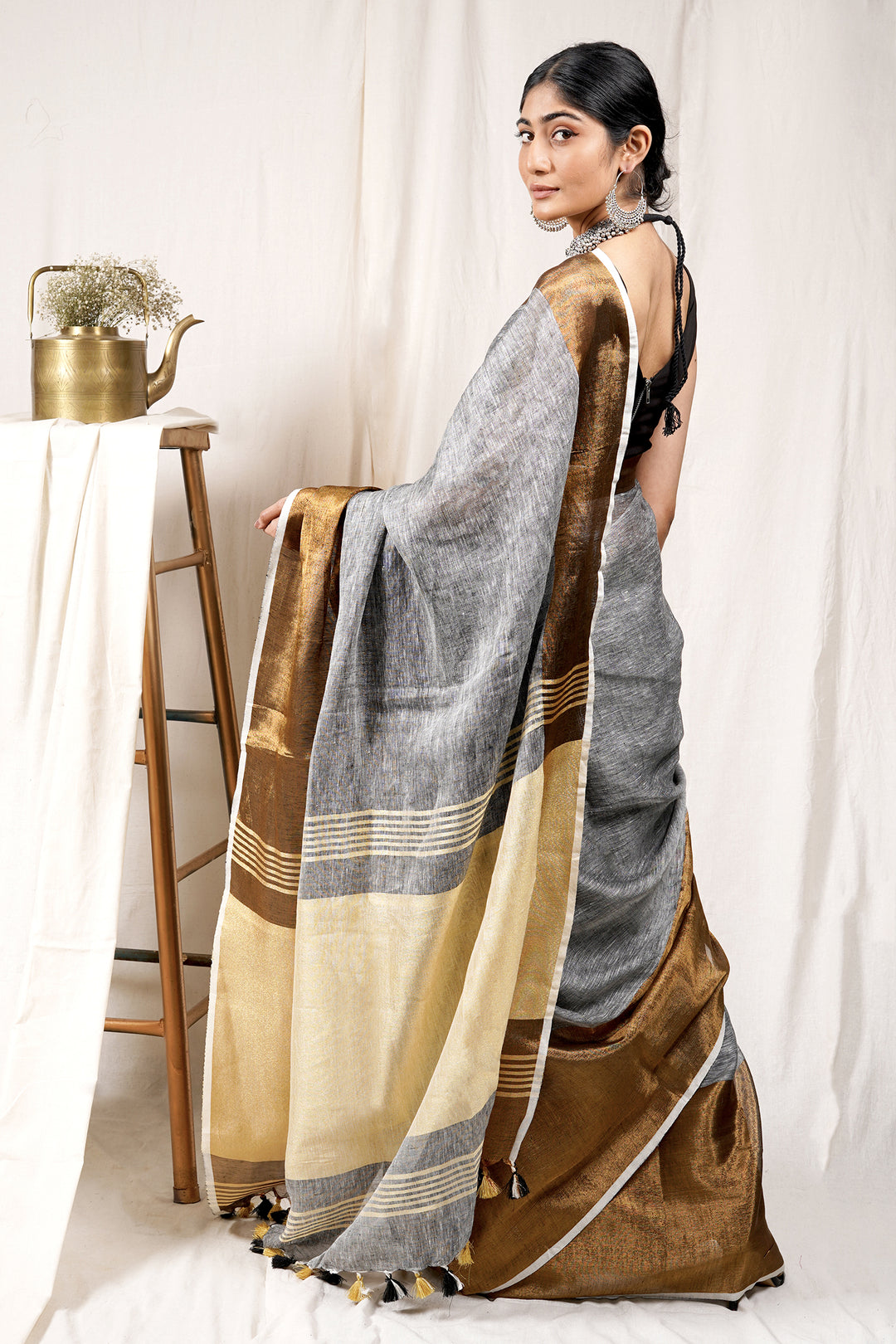 Teejh Mystic Golden Linen Mahapar Saree