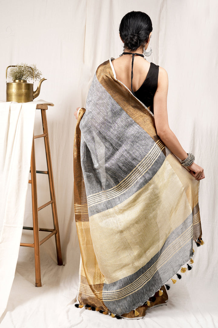 Teejh Mystic Golden Linen Mahapar Saree