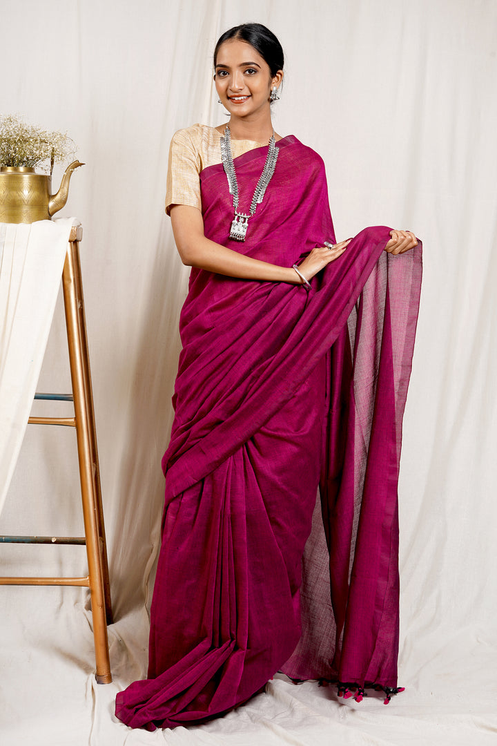 Teejh Boysenberry Mulmul Cotton Saree