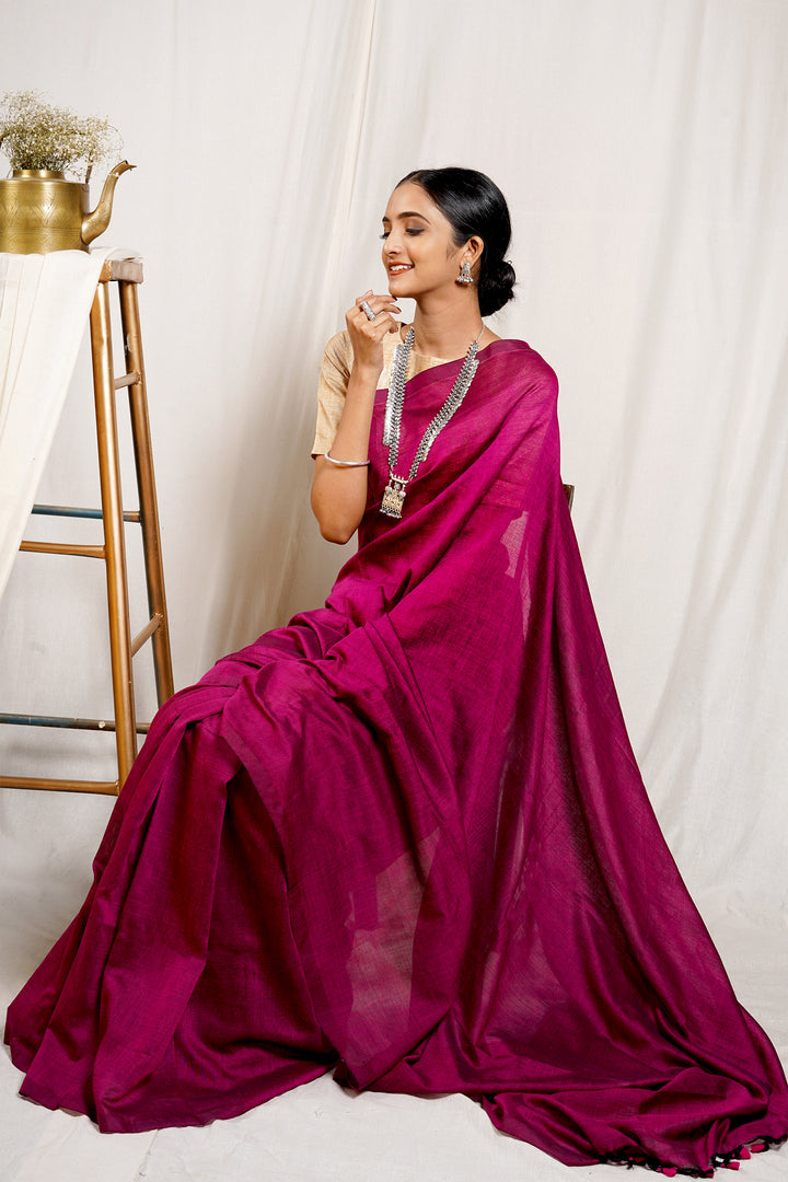 Teejh Boysenberry Mulmul Cotton Saree