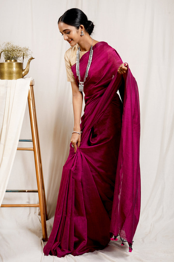 Teejh Boysenberry Mulmul Cotton Saree