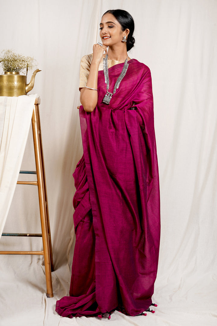Teejh Boysenberry Mulmul Cotton Saree