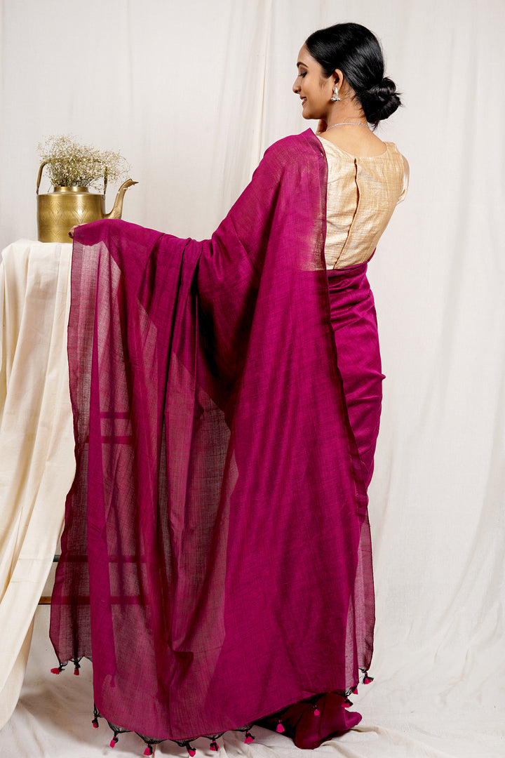 Teejh Boysenberry Mulmul Cotton Saree