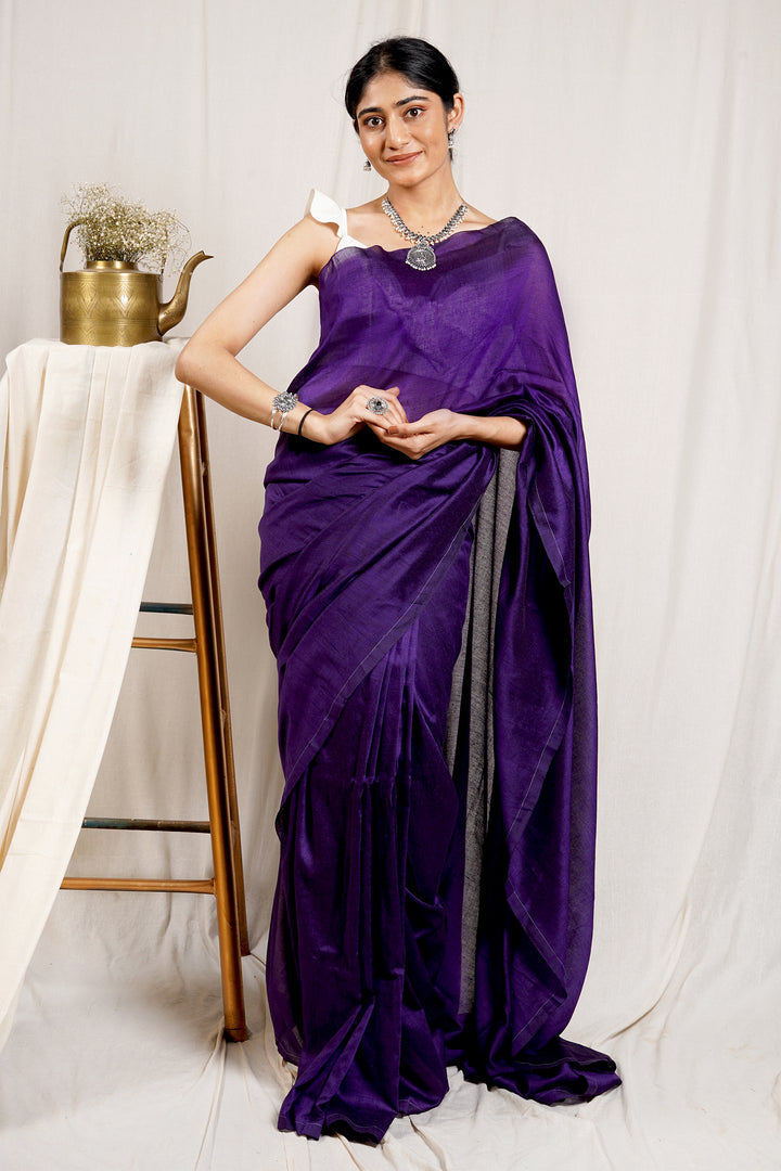 Teejh Cosmos Purple Mulmul Cotton Saree
