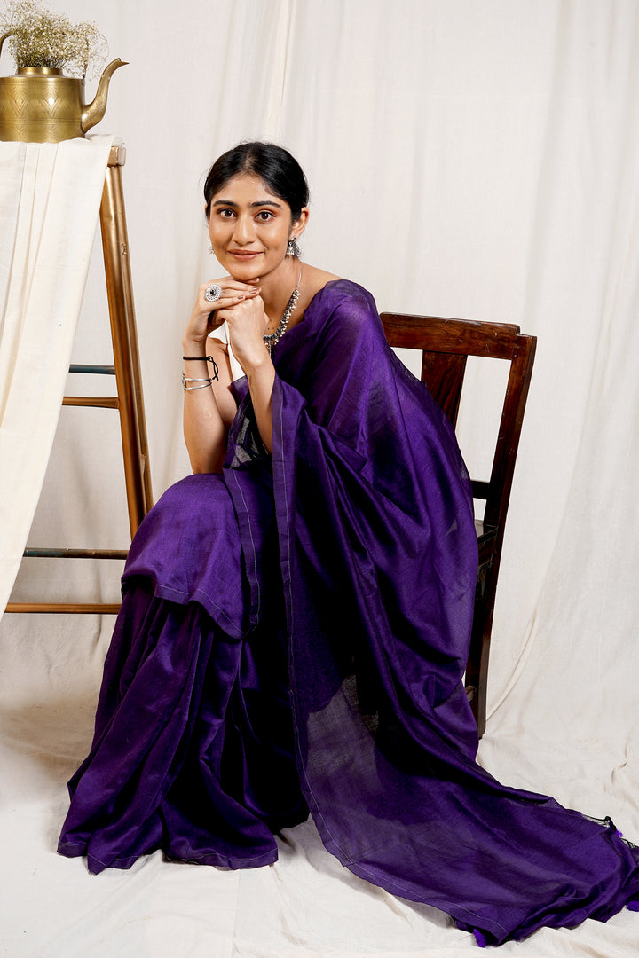 Teejh Cosmos Purple Mulmul Cotton Saree