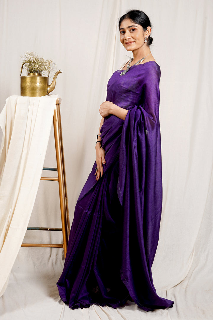 Teejh Cosmos Purple Mulmul Cotton Saree