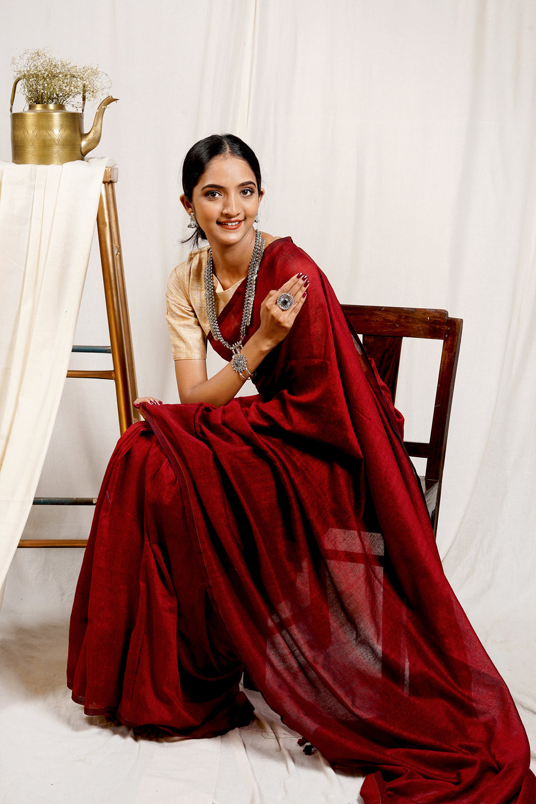 Teejh Salvia Red Mulmul Cotton Saree