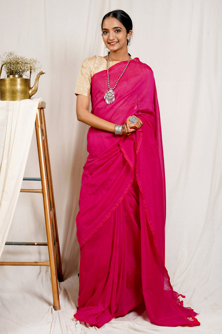 Teejh Taffy Mulmul Pink Cotton Saree