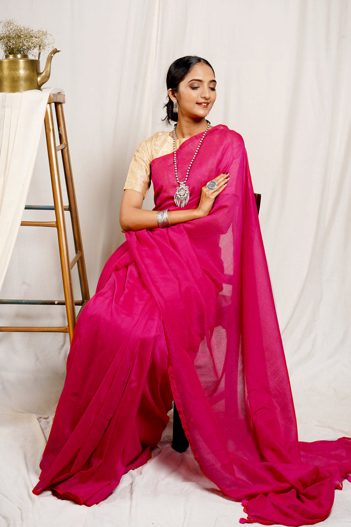 Teejh Taffy Mulmul Pink Cotton Saree