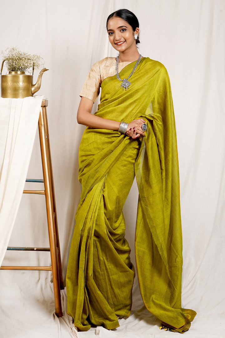 Teejh Shamrock Green Mulmul Cotton Saree