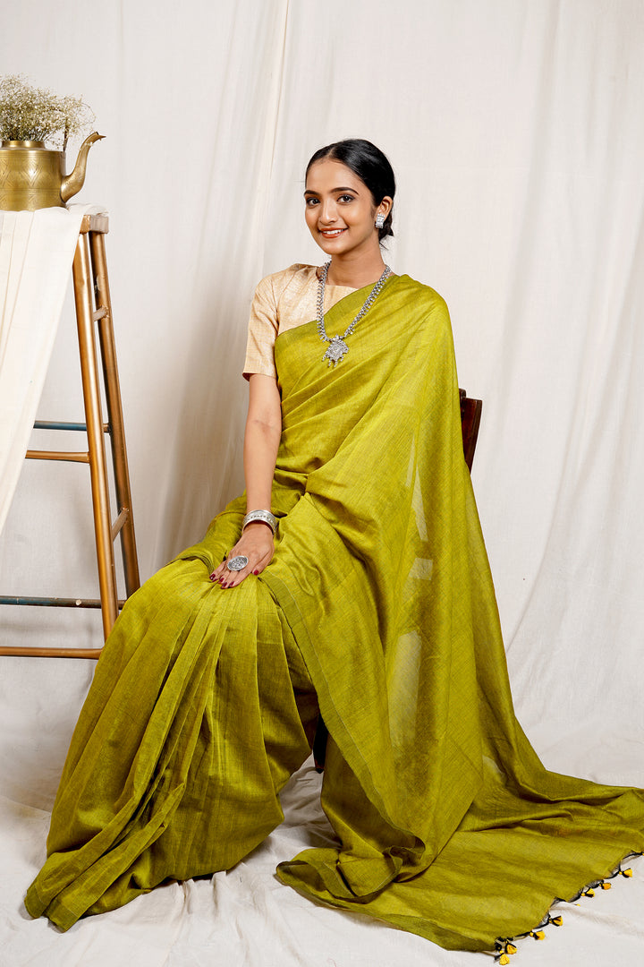 Teejh Shamrock Green Mulmul Cotton Saree