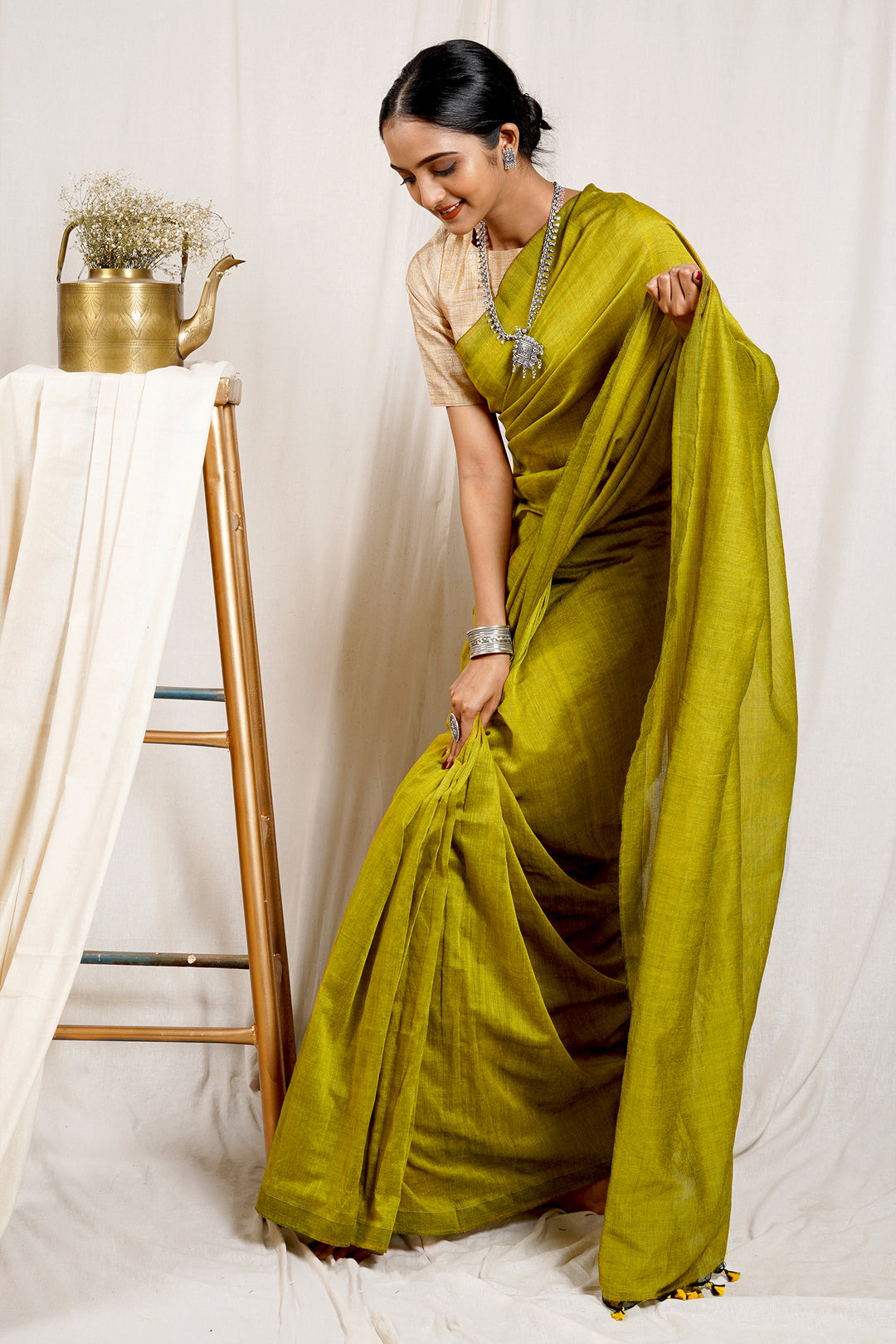 Teejh Shamrock Green Mulmul Cotton Saree