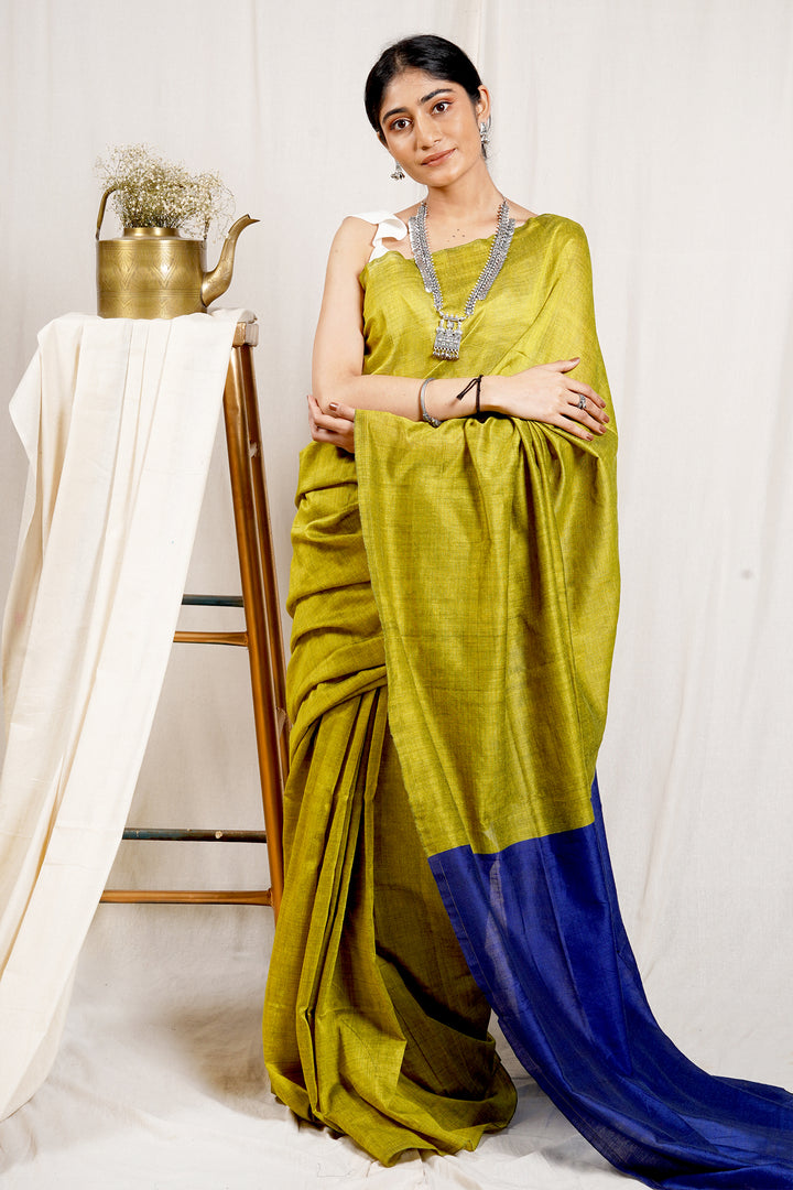 Teejh Parakeet Green and Blue Mulmul Cotton Saree