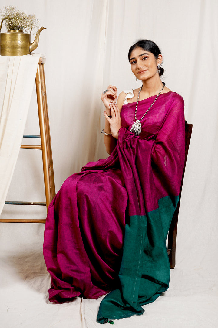 Teejh Carnation Pink and Green Mulmul Cotton Saree