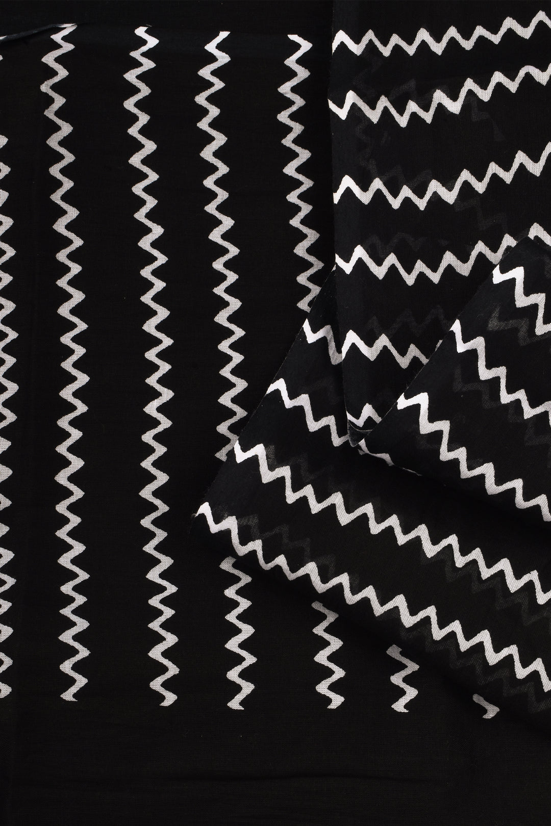 Teejh Urmika Black Block Print Cotton Saree With Blouse Piece