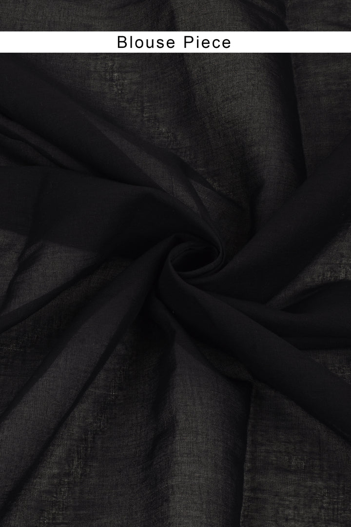 Teejh Urmika Black Block Print Cotton Saree With Blouse Piece