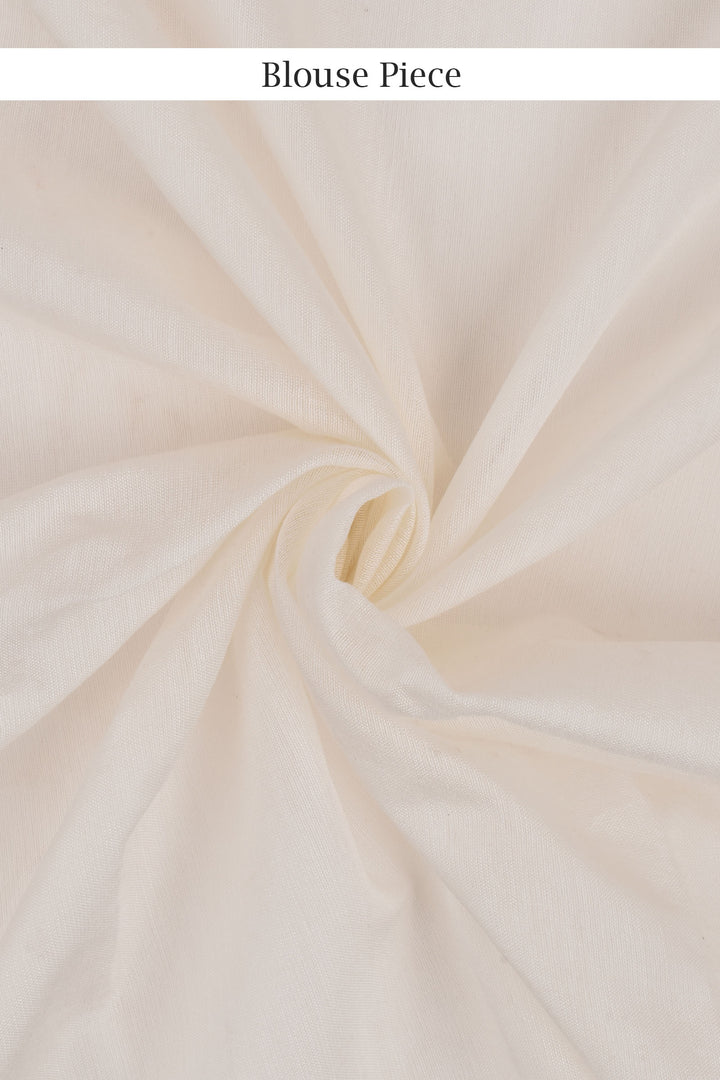 Teejh Vyakhya White and Pink Block Print Chanderi Cotton Saree With Blouse Piece