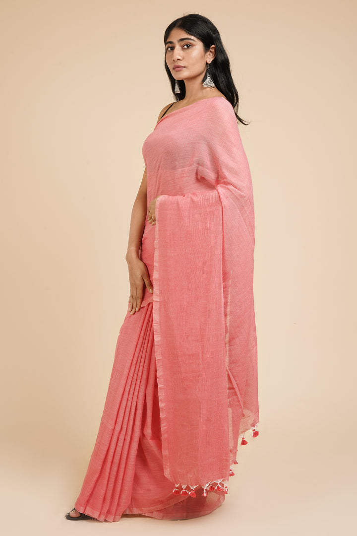 Teejh Sunset Pink Mulmul Saree