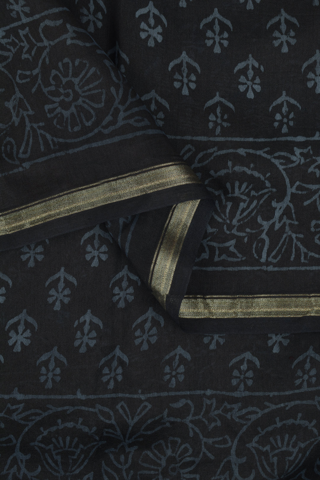 Teejh Nyra Black Block Print Chanderi Silk Saree With Blouse Piece