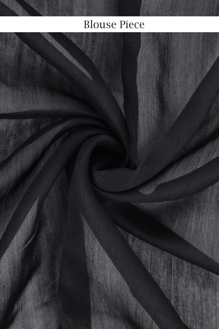 Teejh Nyra Black Block Print Chanderi Silk Saree With Blouse Piece