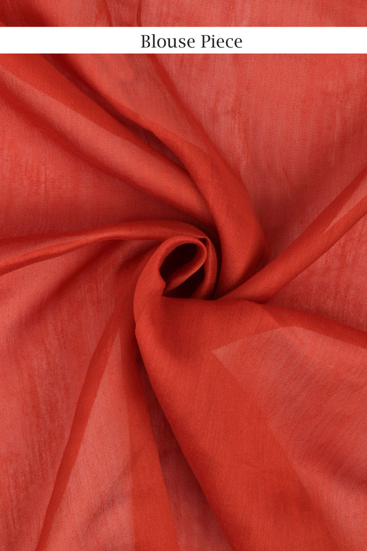 Teejh Trinetra Red Block Print Chanderi Silk Saree With Blouse Piece