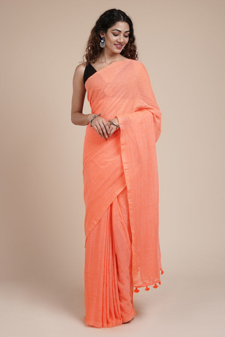 Teejh Orange Peach Mulmul Saree