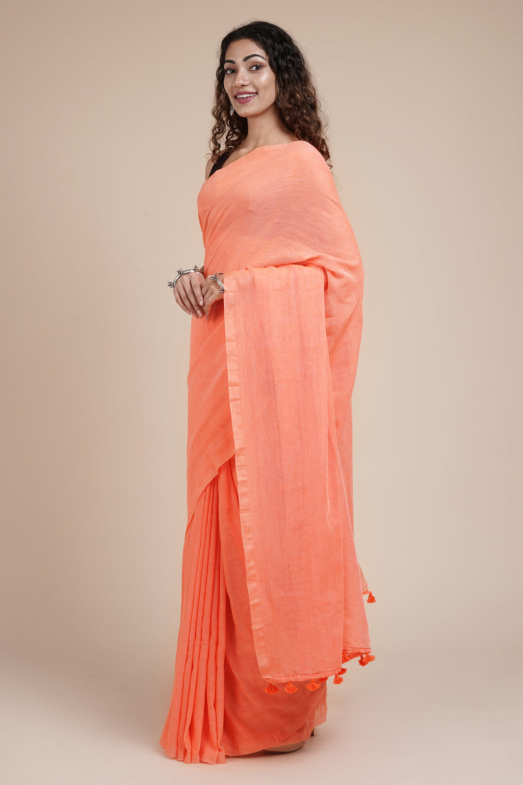 Teejh Orange Peach Mulmul Saree