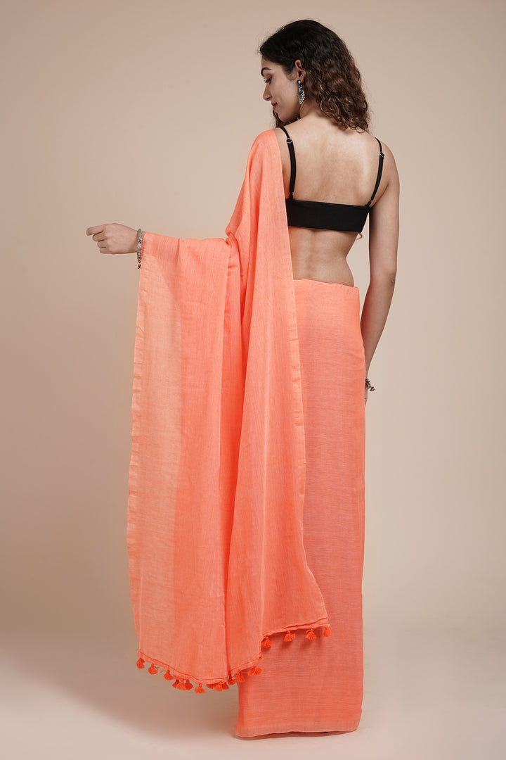 Teejh Orange Peach Mulmul Saree