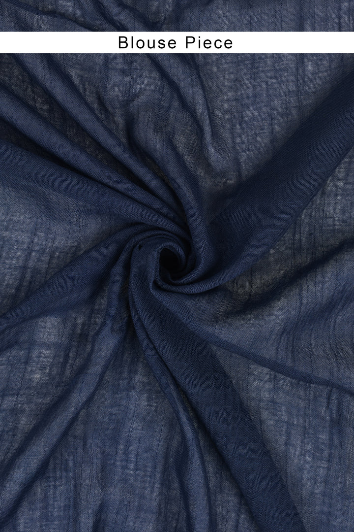 Teejh Suneheri Blue and Yellow Tie and Dye Linen Cotton Saree With Blouse Piece