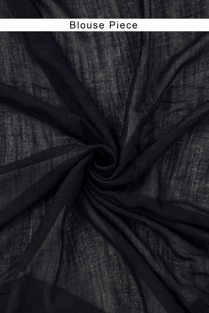 Teejh Midnight Sky Black and White Tie Dye Linen Cotton Saree With Blouse Piece