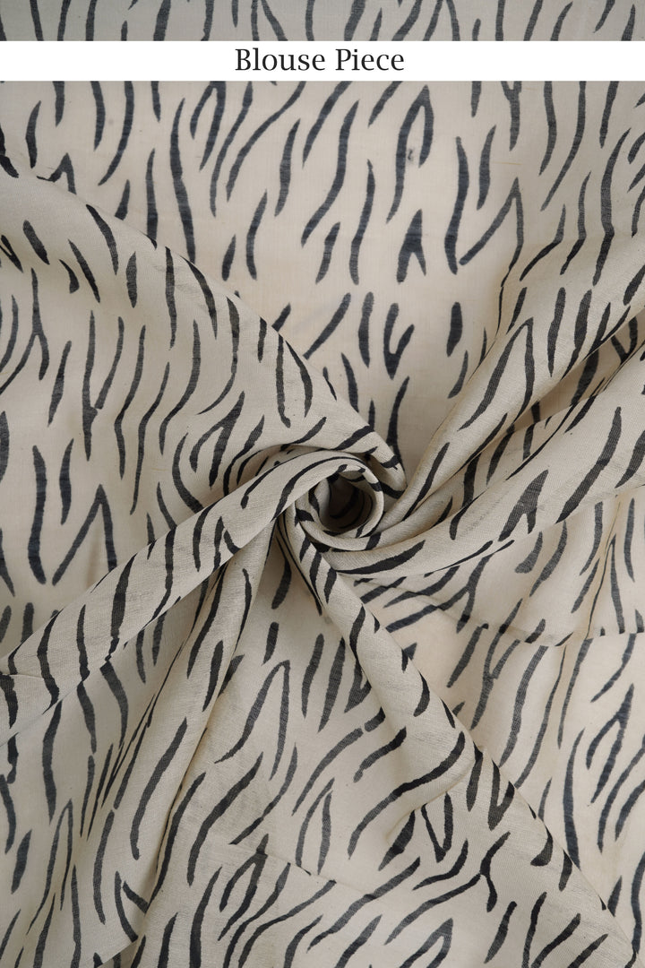 Teejh Jheel Blue Block Print Chanderi Cotton Saree With Blouse Piece