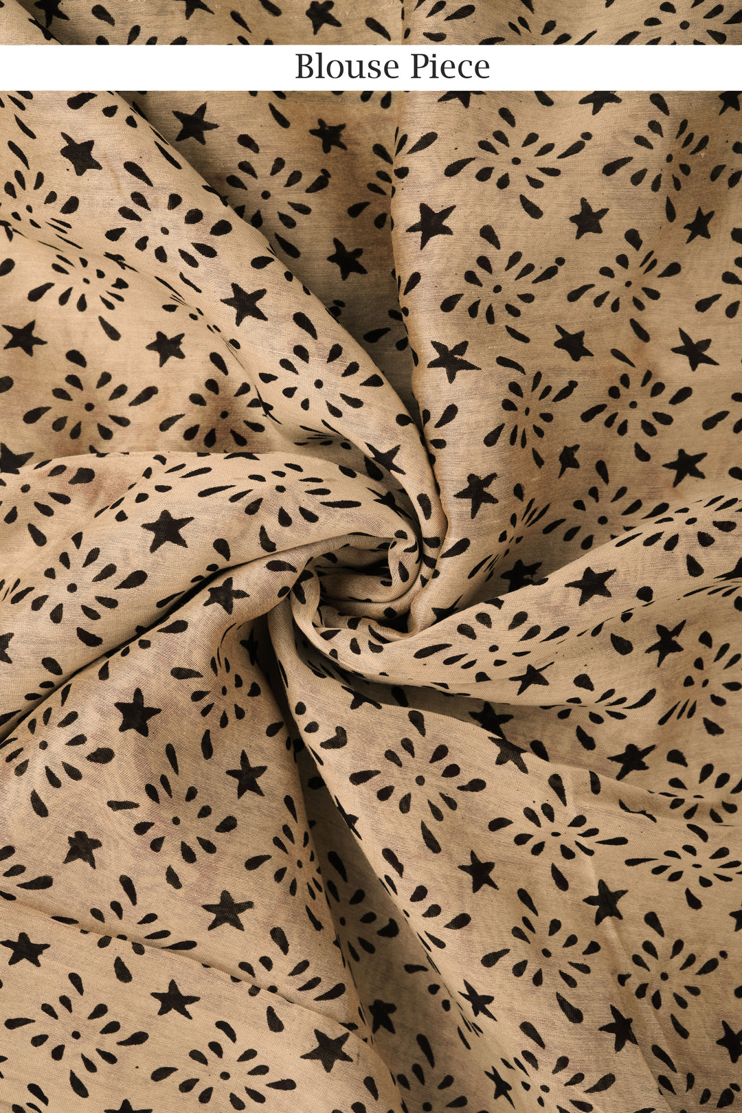 Teejh Vaidehi Beige Block Print Chanderi Cotton Saree With Blouse Piece